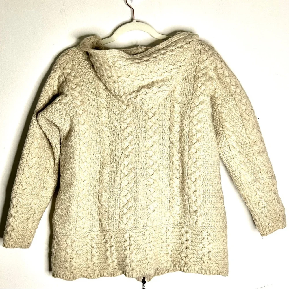 AranCrafts Ireland Cable Hooded Knit Zip Sweater in Cream SZ S - Picture 3 of 7